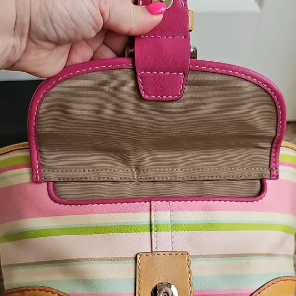 Vintage Coach Hampton Pastel Stripes Small Tote Bag #1888 Pink GUC - Picture 15 of 15